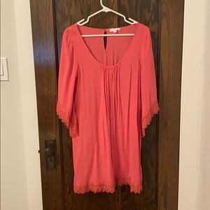 Coral bell sleeve shift dress